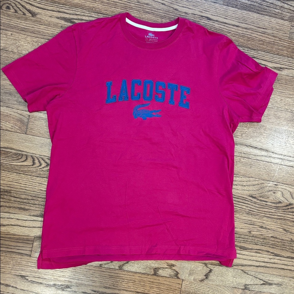 Lacoste Pink embroidered LogoTee with Navy Letters and Gator 7/XXL
